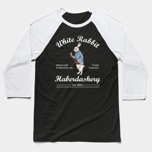 Lispe White Rabbit Haberdashery Baseball T-Shirt by Lispe